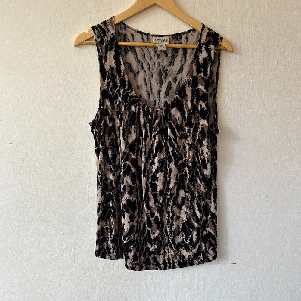 Chicos Travelers Sleeveless Top Womens Medium Brown Scoop Neck Neutral‎ Minimal